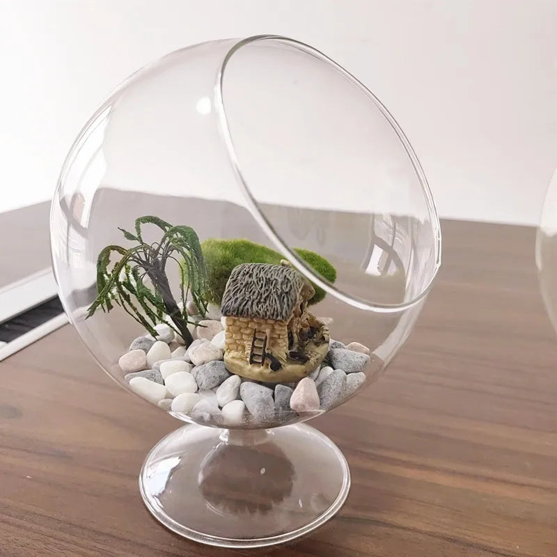 Contemporary Handmade Globe Shape Vase Glass Tabletop Terrarium with Base for Succulent Air Plant Moss Tabletop Decoration