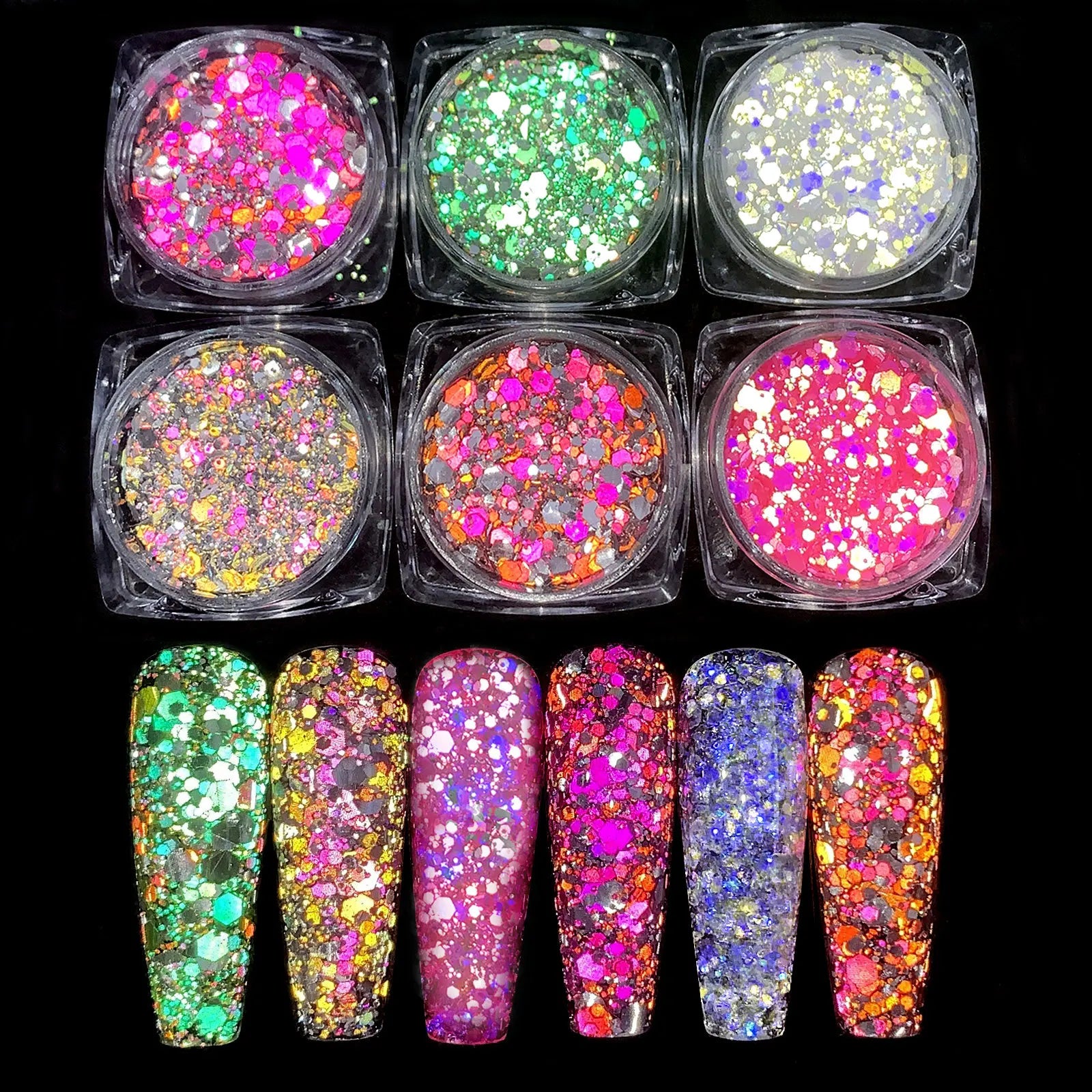 6 Colors Set Nail Art Glitter Powder Dust Sparkly Sequins Holographic Flakes Charm Jewelry Gel Polish DIY Decoration