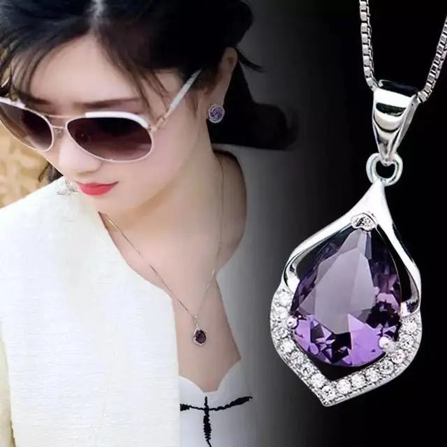 Temperament Gemstone Jewelry Amethyst Pendant Necklace for Women