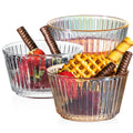 Vertical Striped Glass Serving Bowls 4.5 Inch Ribbed Mini Prep Bowls for Salad Ice Cream Dessert Party Modern