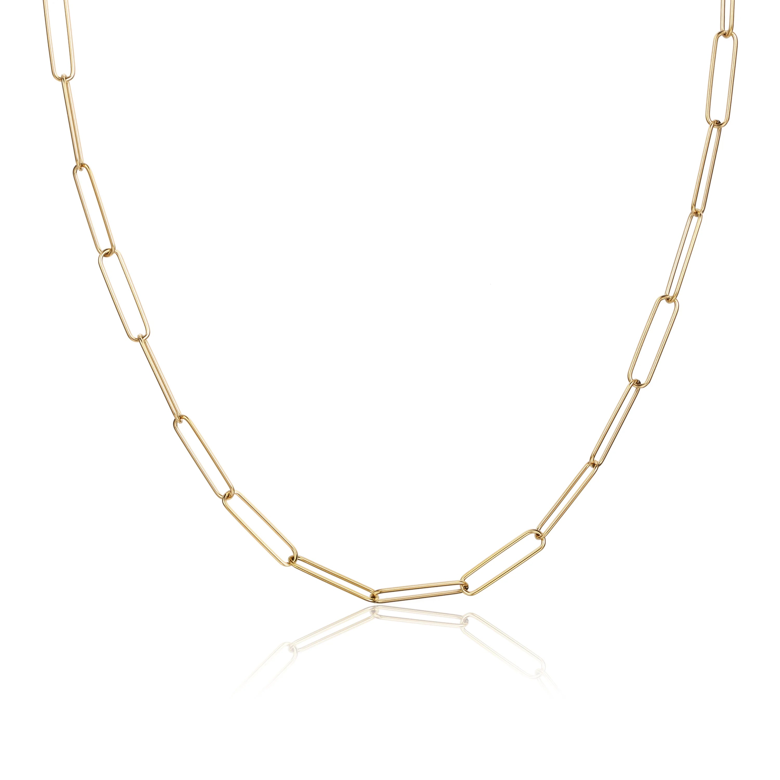 Delicate Stainless Steel Gold Plated Thin Chains Necklaces Rectangle Link Chain Necklace Women