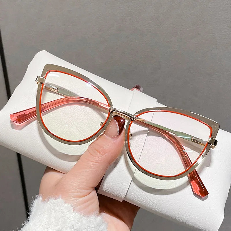 Fashion Hot Classic Cat Eye Metal Eyeglasses Frames Custom logo Wholesale Multicolour Blue Light Glasses Women Lunettes
