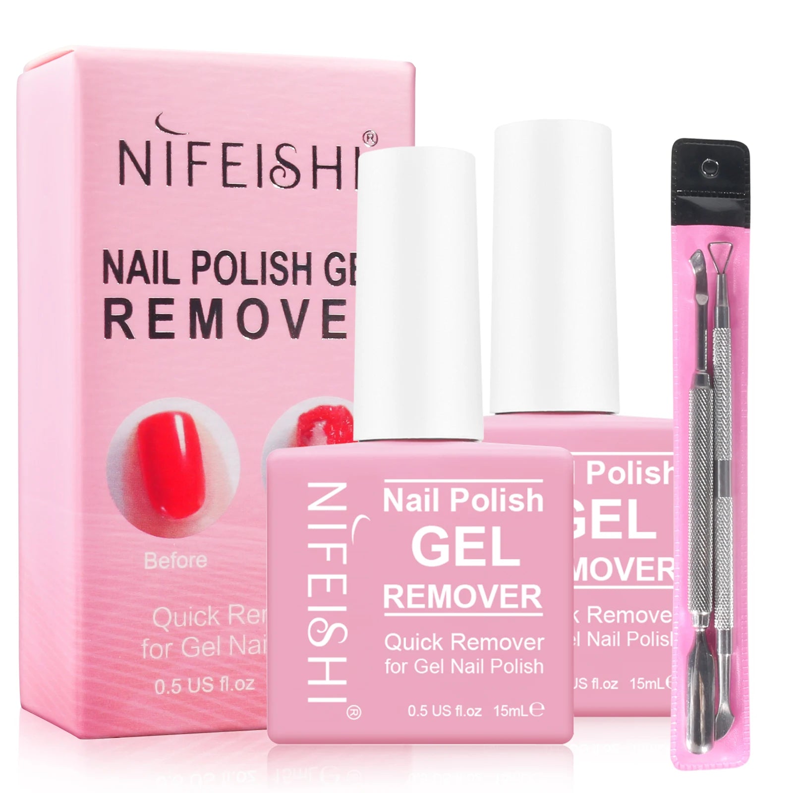 NIFEISHI Pink Gel Nail Remover 15ml Soak Off Gel Nail Polish Kit