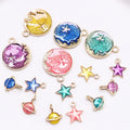 Enamel Blue Starry Sky Stars Moon Planet Diy Earrings Necklace Jewelry Parts Accessories Charm Pendant for Jewelry Making