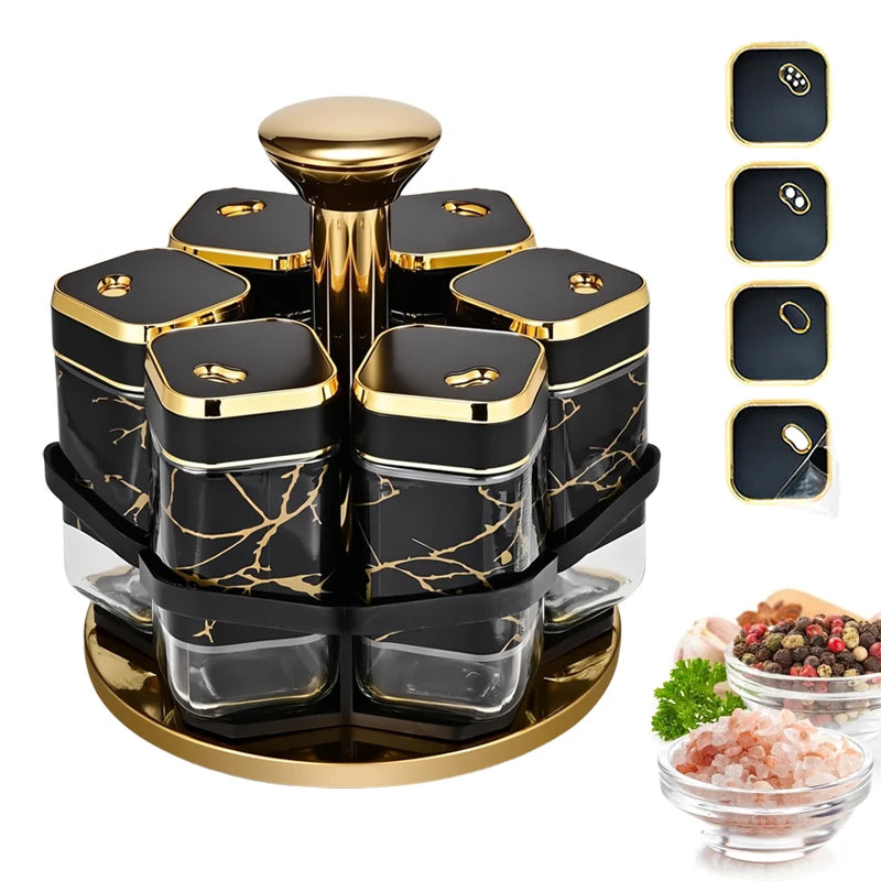 Luxury Rotating Seasoning Organizer Stainless Steel Spice Carousel for Kitchen Countertop Cabinet Revolving Spice Rack with Jars