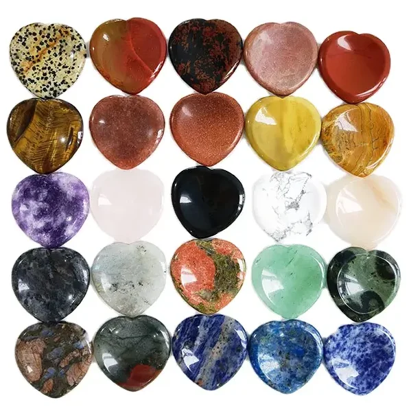 Wholesale Mixed Materials Crystal 40 mm Worry Stone Heart Shaped Healing Energy Rose Quartz Worry Stone