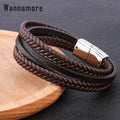 Original Trinkets Retro Men's Jewelry Hand-woven Leather Rope European and American Bracelets diy Alloy Magnetic Buckle