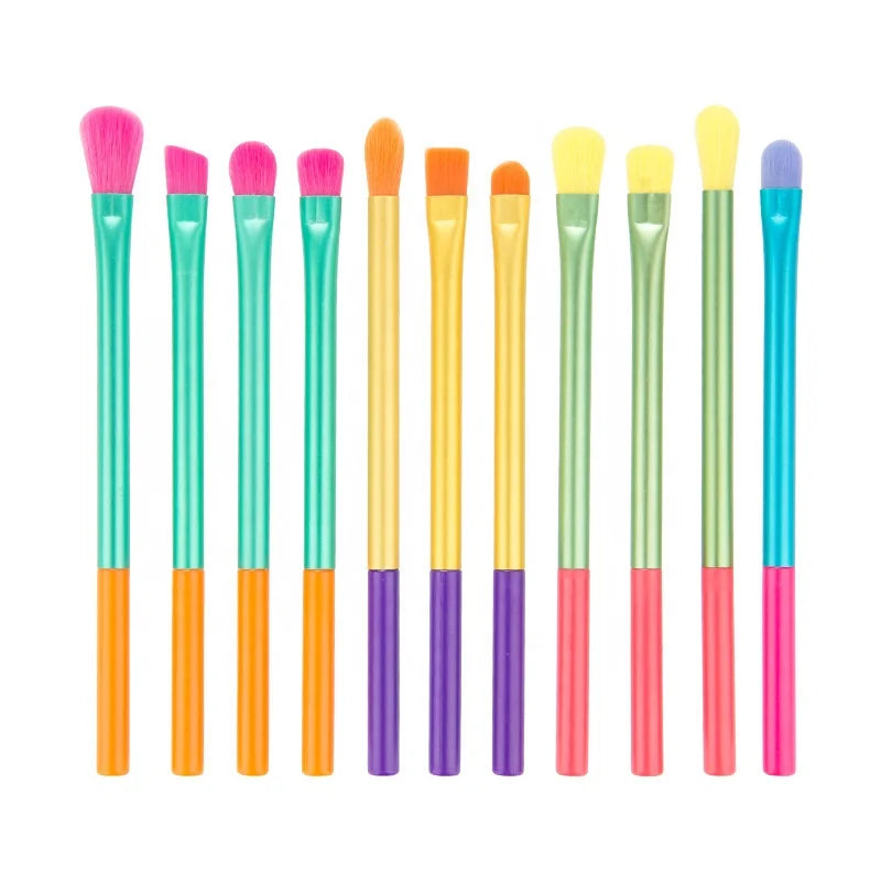 Colorful Synthetic Foundation Blending Concealer Eyeshadow Rainbow Makeup Brush Set Fan Style for Face