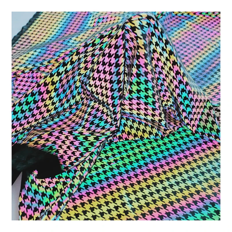 New High Visibility Smart Pattern Light Iridescent rainbow Reflective Polyester Spandex Fabric for Fashion Headbands Underwear