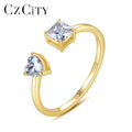CZCITY Fine Simple Jewelry Gold Plated Heart Zirconia Rings 925 Sterling Silver Engagement Band Adjustable Open Ring for Girls