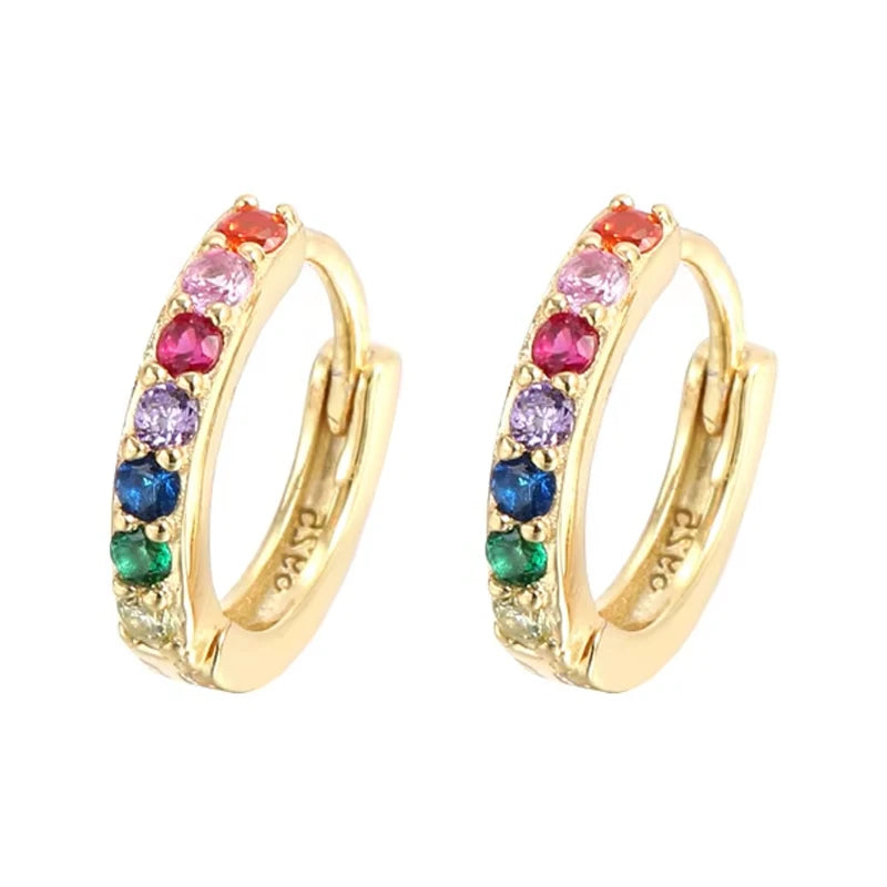 Hot Sale 925 Sterling Silver Fashion Jewelry CZ Color Zircon 18K Gold Plated Huggies Hoop Earrings for Women