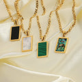 18K Gold Tarnish Free Stainless Steel Chain square Green Malachite Black Onxy White Mother of Pearl Natural Gemstone Necklace