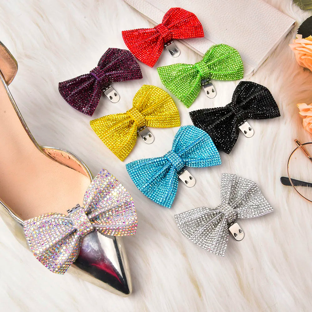 Exquisite Diamond Bow Rhinestone Buckle Colored Crystal Charm Shoe Clips Decorative Clothing Women High Heel Shoes Accessories