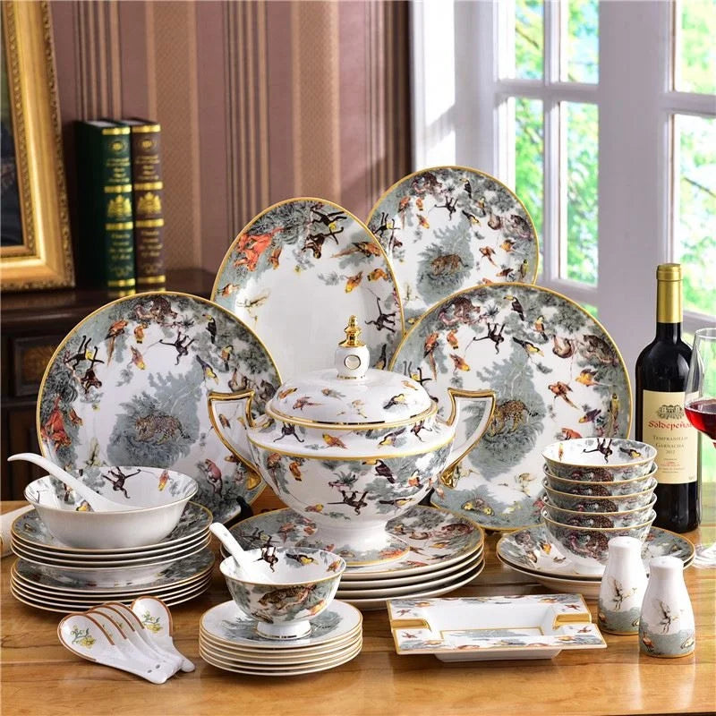 58pcs Cookware Equator Jungle Series Tableware Set Bowls and Plates Porcelain Dinner Set Western Ceramic Bone China Minimalist