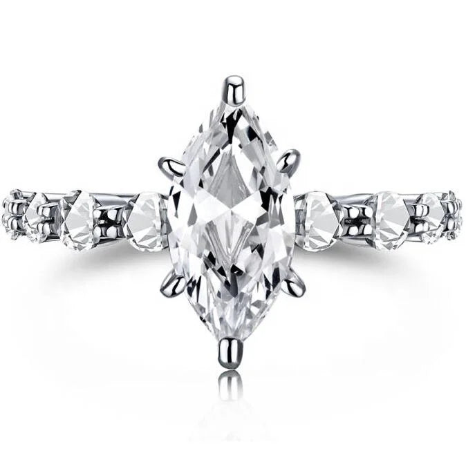 OAHLAN Fashion Jewelry Engagement Ring Marquise Cut Cubic Zircon S925 Sterling Silver Rings for Women Anniversary Gift Wedding
