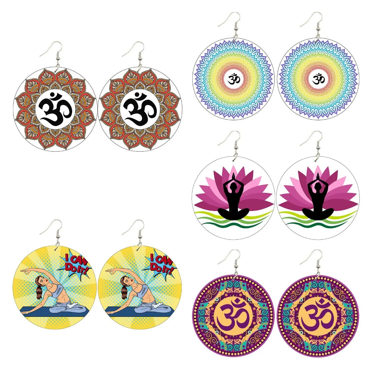 Manufacturer Mandala Design Earring Meditation Yoga Yogi Pattern Natural Wood Drop Earrings