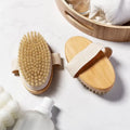 Custom Logo Hand-Held Oval Wet and Dry Body Brush Exfoliator Wood Boar Bristle Dry Skin Body Bath Brush for Massage