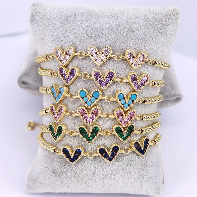 BC1414 Mother's Day Dainty Mini 18k Gold Plated Diamond Cz love Heart Charm Bracelets