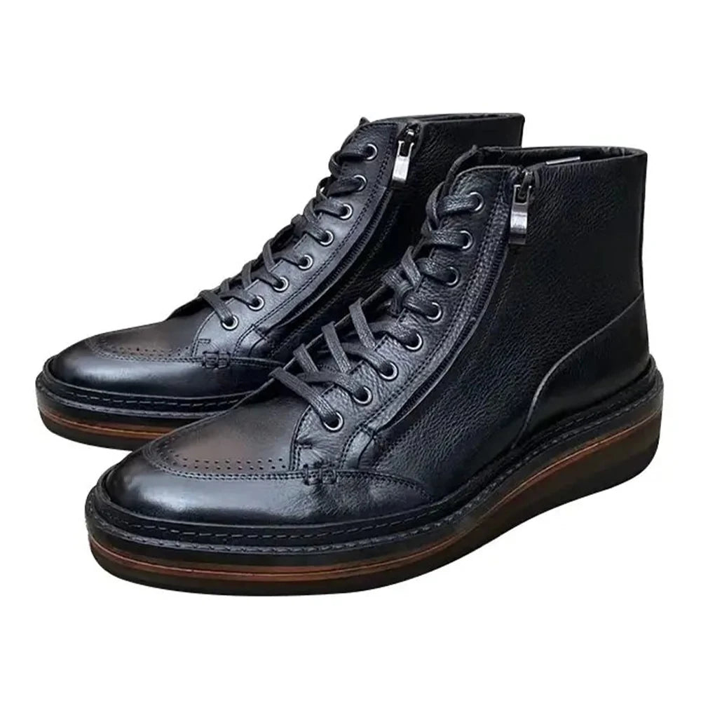 Vintage Top-Grade Cow Leather Tooling Boots for Men Comfortable Durable Genuine Leather Shoes Casual Classic Waterproof Winter