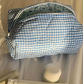 Chic Checkered Quilted Makeup Bag with Zipper - Spacious & Lightweight Cosmetic Organizer Perfect for Travel & Daily Use