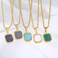 2024 Fashion 24K Gold Plated Enamel Square Pendant Necklace Link Chain Stainless Steel Oil Black Onyx Turquoise Casual/Sporty