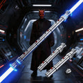 Darth Maul Double-Bladed Lightsaber RGB Color Change Neopixel Metal Hilt 2-in-1 Staff Light Saber for Heavy Dueling Cosplay Gift
