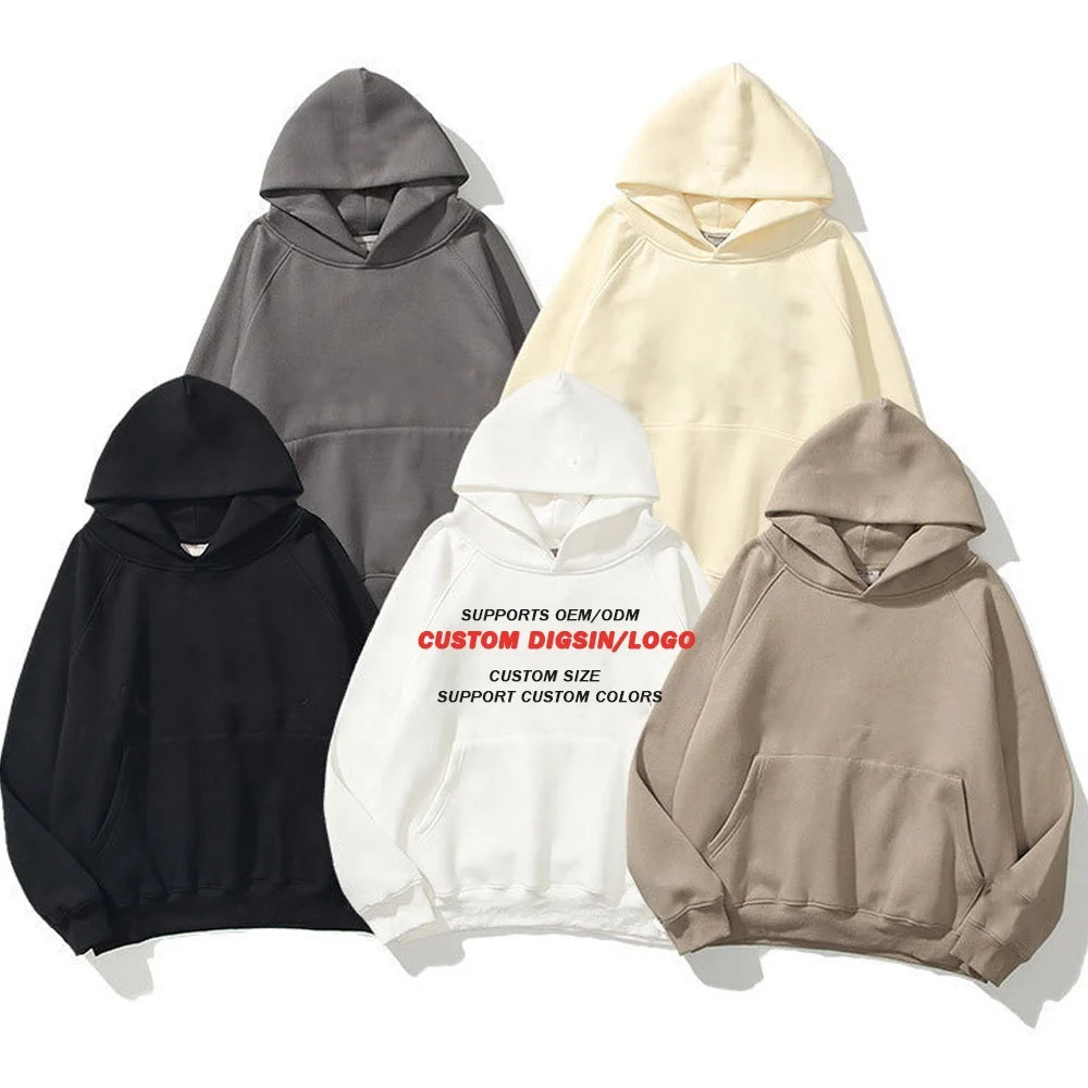 Custom Logo Cotton Polyester Sublimation Hooded Solid Drop Shoulder Unisex Autumn Hoodies Sweatshirts 300g