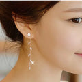 S925 Sterling Silver Earrings Korean Fashion Crystal Earrings Long Leaves Diamond Back Earrings Silver Jewelry Accessories