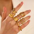 Minimalist Adjustable Round Snake Heart Hug Ring 18K Gold Plated Stainless Steel Ring Women