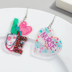 Cheap Personality Leopard Graffiti NURSE Stethoscope Cartoon Heart Letters LOVE Asymmetrical Simple Printed Acrylic Earrings