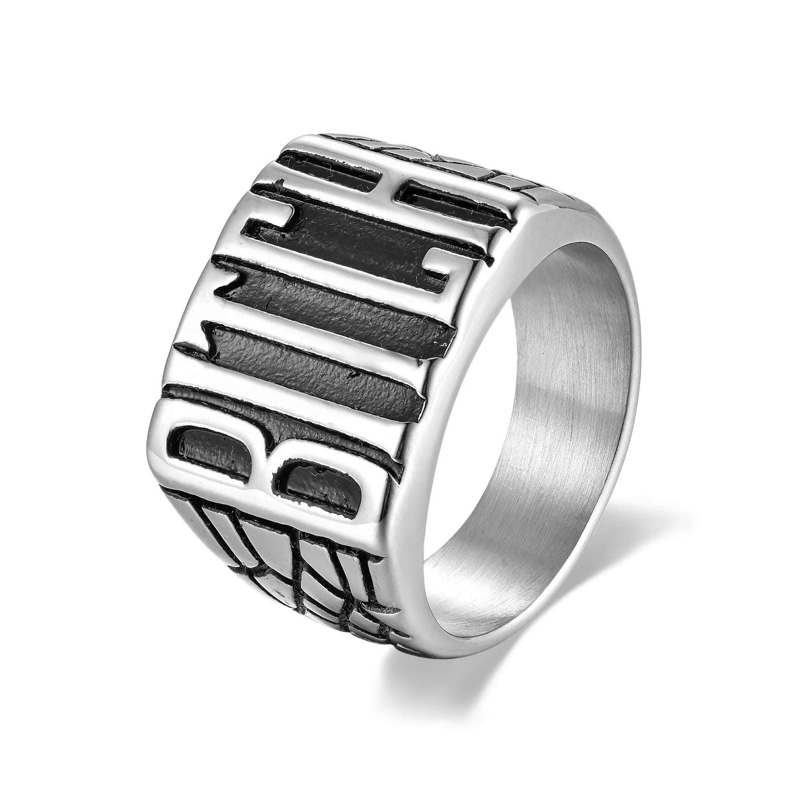 Wholesale Custom Design Stainless Steel Letter Rings High Quality Biker Jewelry for Men and Women Gold Plated for Weddings