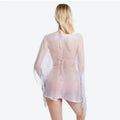See-through Mesh Knit Beach Tunic Fringe Hem Bikini Cover up Loose Sun Protection Top for Summer Vacation Shawl