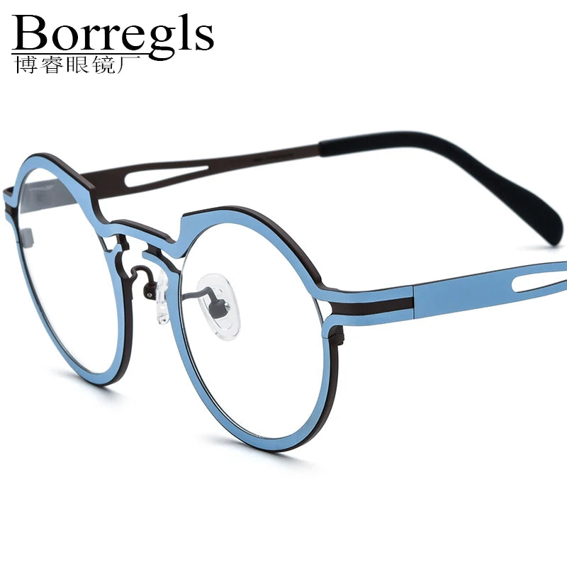 Borregls Colorful Titanium Glasses Frame Women 2025 New Brand Designer Round Eyeglasses Men High Quality Optical Eyewear 185835