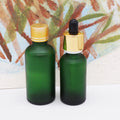 Frosted Green 30ml boston Glass Bottle with Serum Pump