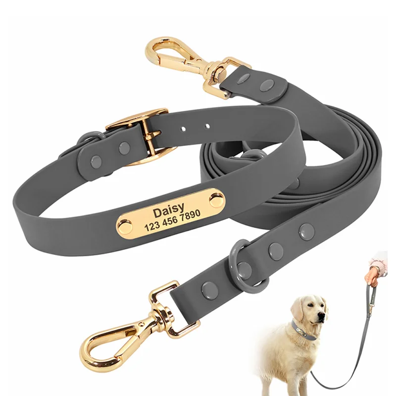 Eco-Friendly Personalized Custom Logo Super Soft Waterproof PVC Dog Collar & Leash Durable Pet Supplies