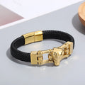KALEN Gold Plated Stainless Steel Crocodile Genuine Cowhide Leather Bracelet Bangles for Men