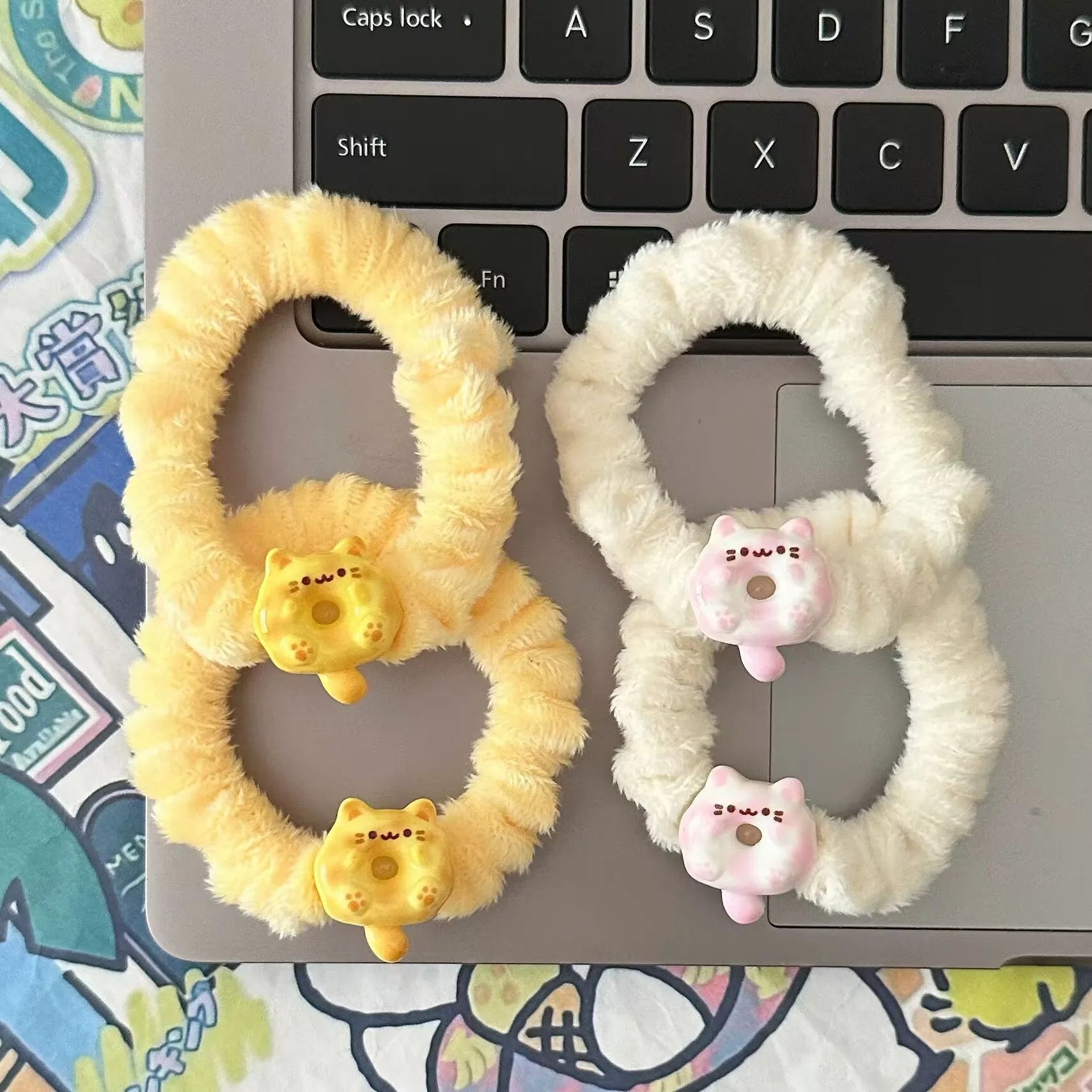 Women's High Quality White Plush Hair Ties Factory Wholesale Cartoon Kitty Design Sweet Style Rubber Band Hair Bands for Kids