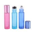 Refillable 10ml Frosted Matte Glass Roll on Perfume Bottle with Steel Roller Brushed Lid Roll Bottles for Oils Customized logo