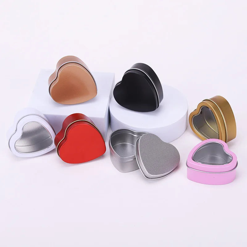 Heart Shape Candle Tins With clear PVC Window Top Lids Tin Gift Box for Cosmetic Sugar Biscuit