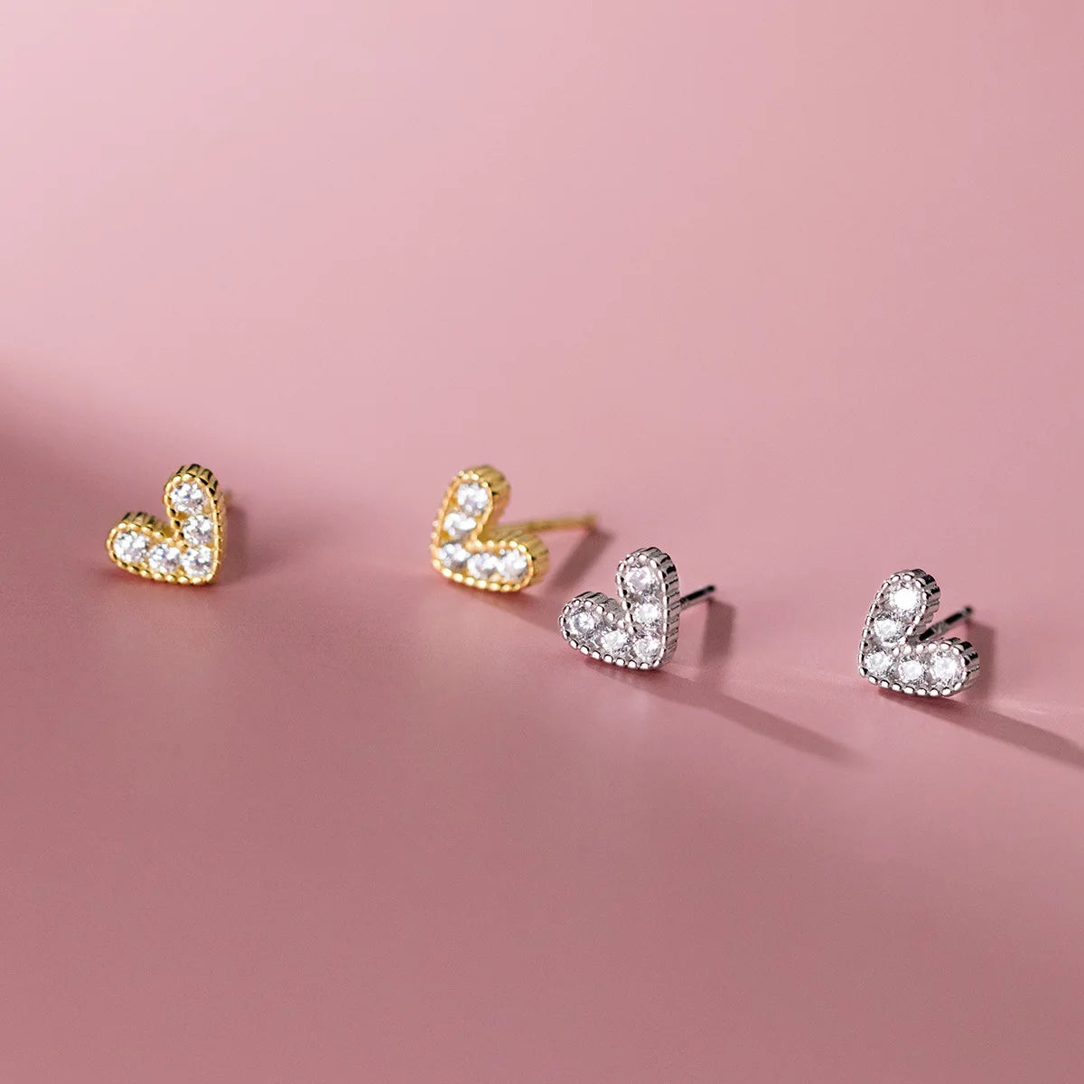 925 Sterling Silver Small Cubic Zircon Heart Shaped Earings Gold Plated Cute Studs Earrings Fashion Jewelry for Women Girls
