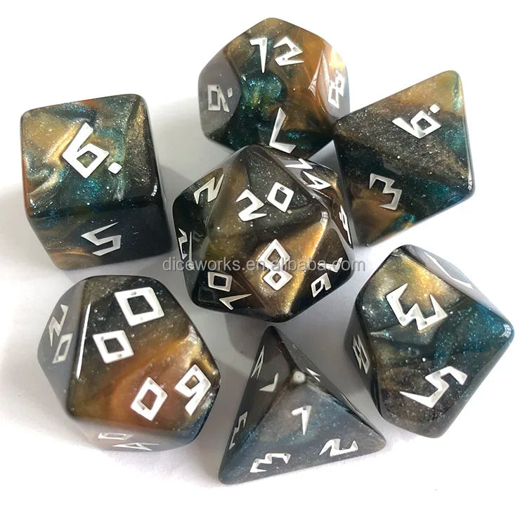 Mystery Dice 7-Piece Acrylic Polyhedral Dice for D&D RPG Games-Custom Transparent Colors Velvet Bag
