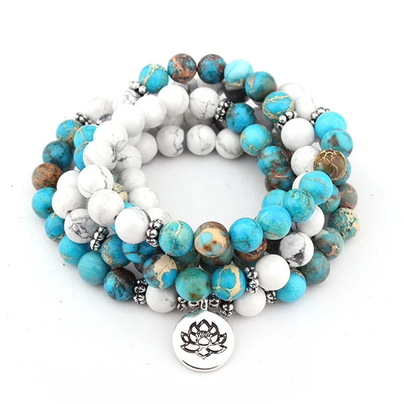 Mala Beads 108 Natural Gemstones 8mm Colorful Energy Stone Geometric Beaded Chain Bracelet Jewelry Lotus Rosary