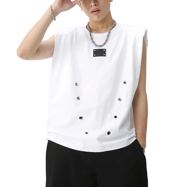 2026 Custom Summer Oversized T Shirt Sleeveless Korean Version Hole Men T Shirts