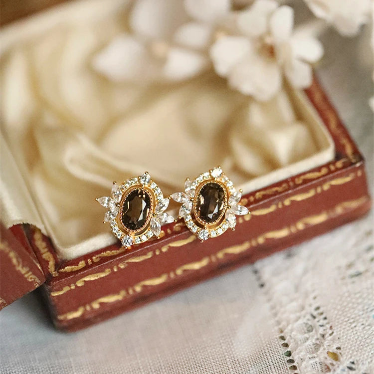 2025 Japanese Girls Gifts Coffee Color Zircon Stone Dainty Stud Earrings