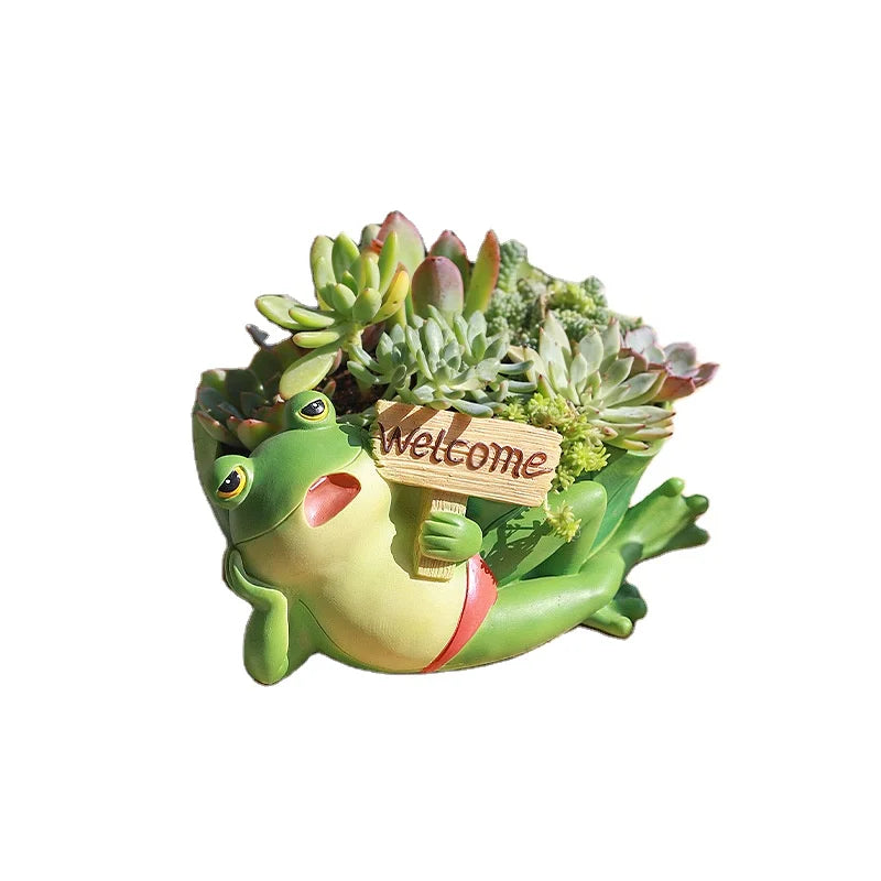 Originality Fun Cartoon Frog Resin Crafts Flowerpot Succulent Green Plant Pot Home Desktop Office Decoration Succulent Flowerpot