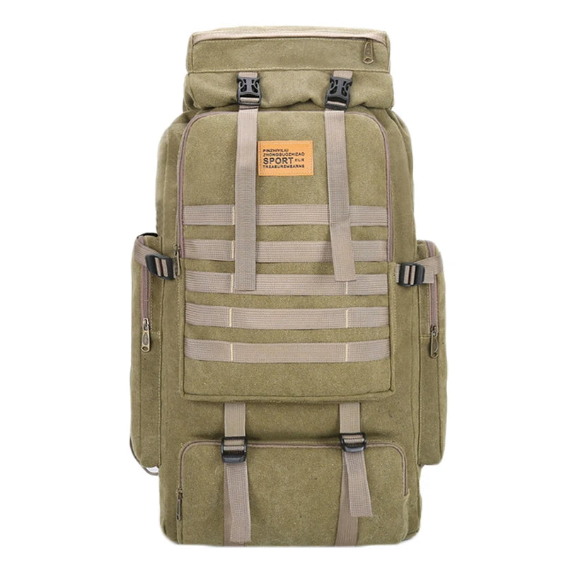 Outdoor Canvas Backpack Large Capacity Outdoor Molle System Travelling Hiking 80L Tactical  Backpack