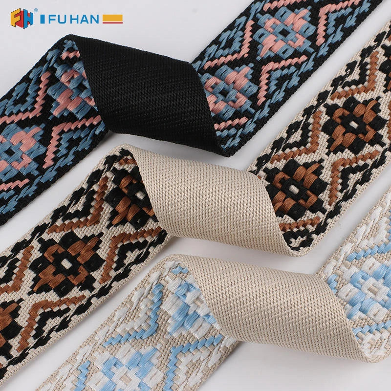 Custom Logo Rhombus Jacquard Tape Woven Braid Single Faced Polyester Ribbon