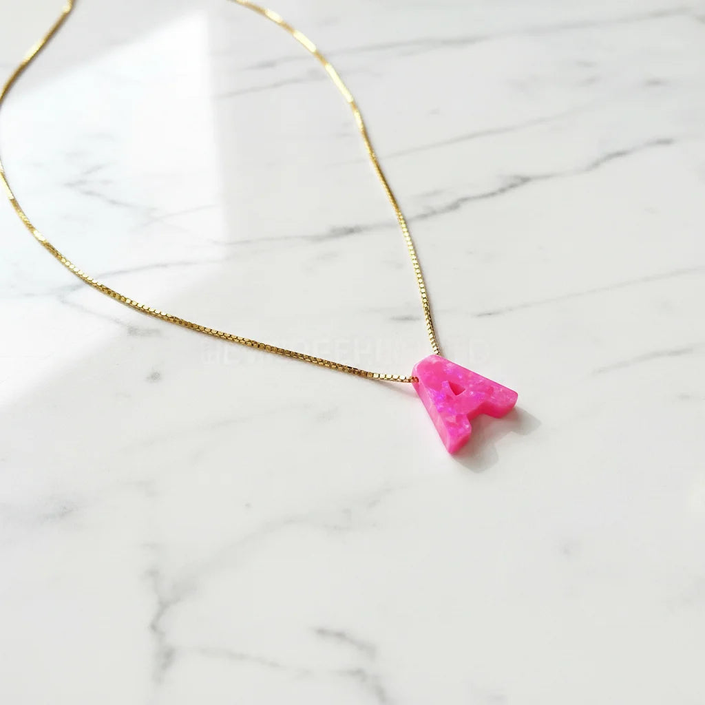 1 Piece Sterling Silver Pink Alphabet Letter Necklace for Men Women Lab Created Pink Opal Initial Letters Necklace