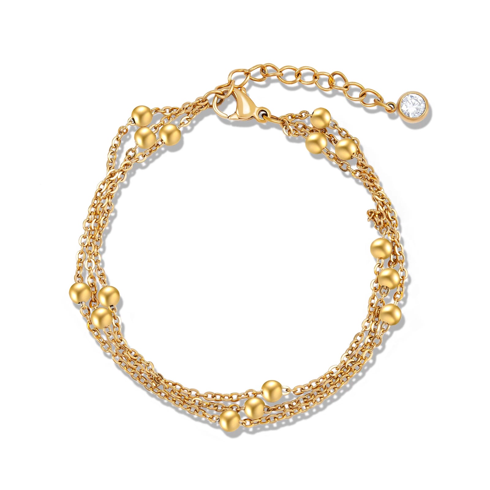 Minimalist Jewelry Stainless Steel Three Layer Chain Link Bracelet 18k Gold Plated Bead Chain Bracelet for Girls