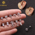Fashion Anti Allergy Jewelry Flower Snowflake Heart Zirconia Women Stainless Steel Surgical Stud Earrings Set